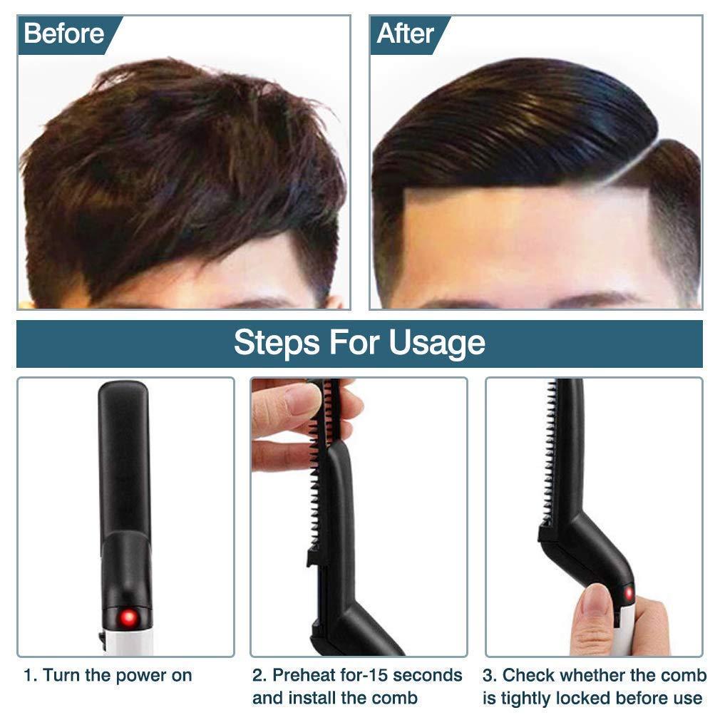 Quick Hair Styler for Men Electric Beard Straightener Massage Hair Comb